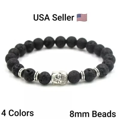Pulsera de cuentas con cabeza de Buda de moda de 8 mm de piedra natural para pareja pulseras unisex lava Foto 1 de 4