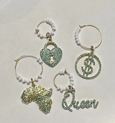 Set Of 4 Blue And Gold Sparkling Wine Charms New!   - Image 1 of 4