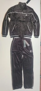 FILA Tennis Velour Tracksuit Men's NWT Black White line Pockets Zip 2 Piece S M - Picture 1 of 12