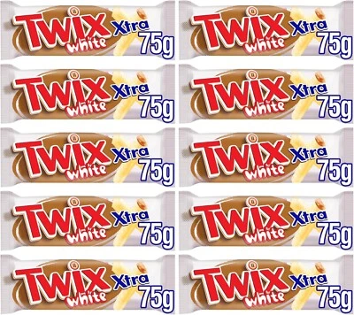 Twix Xtra White Chocolate Biscuit Twin Bars, 75gX 10 Treat Share for Everyone - Image 1 of 3