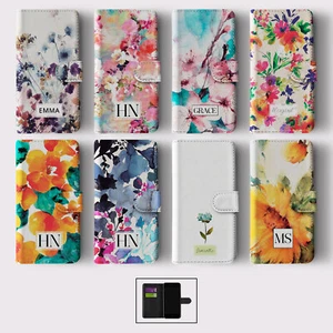 PERSONALISED FLIP WALLET PHONE CASE FOR IPHONE 16 15 14 13 12 11 SE FLORAL CUTE - Picture 1 of 10