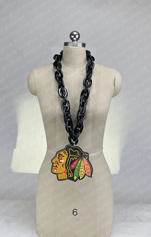 New NHL CHICAGO BLACKHAWKS Black Fan Chain Necklace Foam MI USA Cover