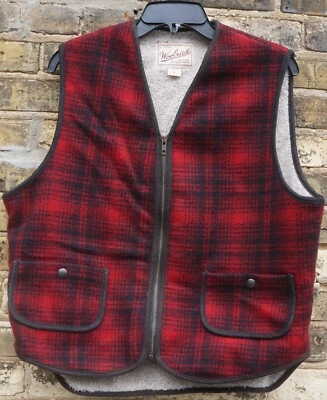 WOOLRICH MACKINAW RED BUFFALO PLAID WOOL VINTAGE VEST MADE IN USA MEN'S MEDIUM! - Image 1 of 4