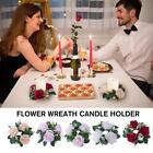 23Cm Artificial Flower Wreath Candle Holder Rose Garland Fake P Candlestick I2b8