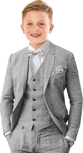 Linen Boys Suit3 Pieces Slim Fit Summer Beach Wedding Suit Kids Linen Suits Set - Picture 1 of 24