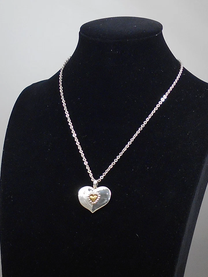 Brighton Silver Plated 2 Tone LOVE BEYOND WORDS Heart Pendant Necklace D30259