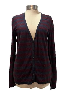 Cardigan Oui bordeaux blu navy righe scollo a V cotone lana cashmere maglia GB 14 - Foto 1 di 14