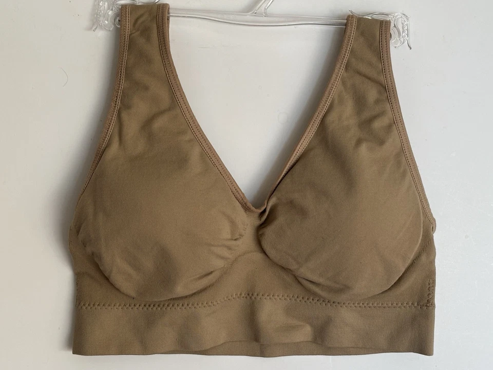 Genie Bra XL Full Coverage Pullover Removable Pads Seamless Sports Bra Beige - Image 1 of 4