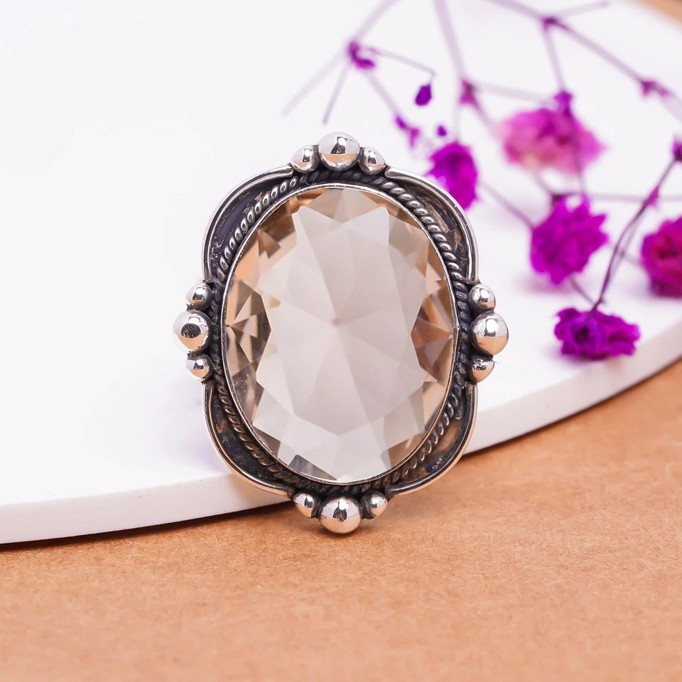 Morganite Gemstone Solid 925 Sterling Silver Cool Ring Bridesmaid Jewelry V8010 - Image 1 of 4