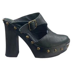 Free People Women’s Black Leather Buckle Clogs Size 38 US 8 - Picture 1 of 12