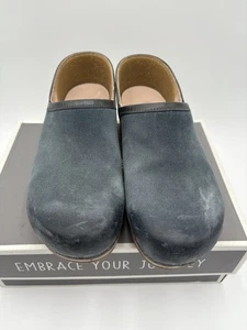 Dansko Brenna Burnished Blue Suede Leather Clogs Slip On Shoes Womens 8/38 - Picture 1 of 11