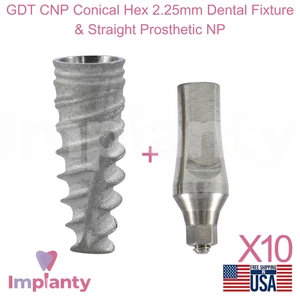 10x GDT CNP Conical Hex 2.25mm Dental Fixture and Straight Prosthetic NP Ø3.5mm - Picture 1 of 10