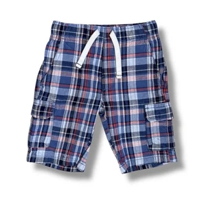 Carter's Cargo Shorts Boys Size 6 Blue Coral Plaid Elastic Waist Cotton Summer - Picture 1 of 9