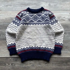Vintage  80s 90s White Dale Norway Wool Sweater Fair Isle Patterned Snowflakes - Picture 1 of 8