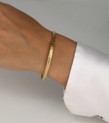 14k Gold Filled Bangle Bracelet, Gold Bangle, Gold Bracelet, Floral Bangle, 14k - Image 1 of 4