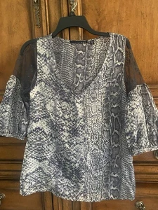 Bellatrix women’s blouse silk XS reptile print gray blacklace - Picture 1 of 7