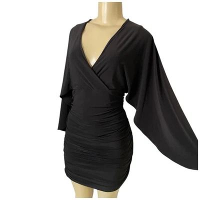 白宫黑市迷你连衣裙褶皱黑色紧身小号哥特奇思索斯 — 第 1/4 张图片