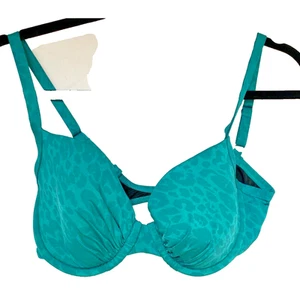Gottex Swimwear Bikini Top Teal Luminous Safari Size 34D Underwire Animal Print - Picture 1 of 10