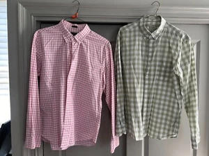 2 SHIRTS J.Crew Men's Large Pink White / Green White Gingham Button Down Shirts - Picture 1 of 5