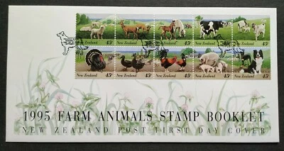 1995 New Zealand Farm Animals 45c x10v Booklet Stamps FDC - Image 1 of 3