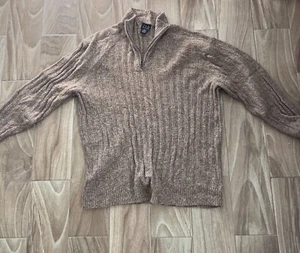 MENS JOS A BANK 1/2 ZIP SWEATER SIZE L LAMBSWOOL NYLON TAN SOLID Size XXL - Picture 1 of 8