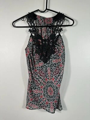 Camiseta sin mangas Guess para mujer XS negra roja encaje transparente gótico caprichoso hada grunge Foto 1 de 4