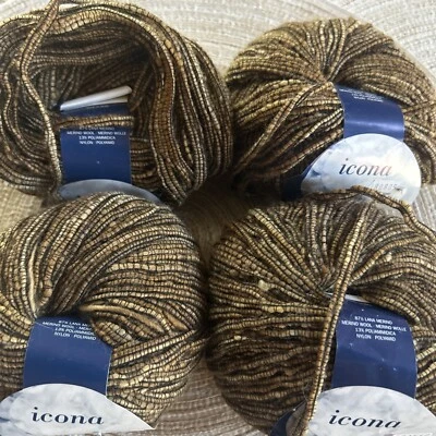 Hilo FB Moda Icona 4 Bolas Cinta Merino Hilo Hecho en Italia Marrón Negro Foto 1 de 4