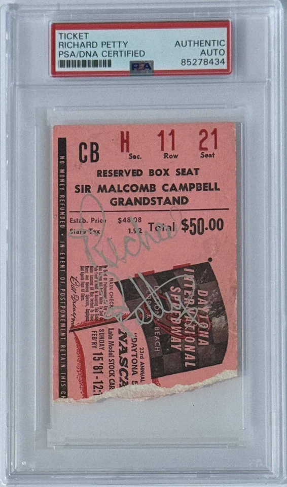 1981 Daytona 500 Ticket SIGNED By Winner Richard Petty PSA DNA Autographed COA - Image 1 of 3