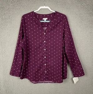 Croft & Barrow Top Womens XXL Purple Roll Tab Sleeve Split Neck Polka Dot - Picture 1 of 16