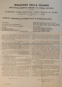 COMANDO ZONA BONIFICA CAMPI MINATI ROMA - Manifesto Viaggiato 1946 WWII - Picture 1 of 2