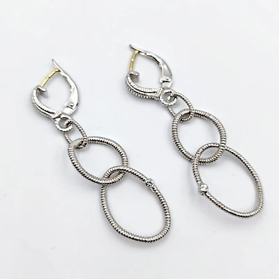 Pendientes colgantes QVC Judith Ripka plata de ley 925 postes de oro de 18 quilates topacio blanco Foto 1 de 4