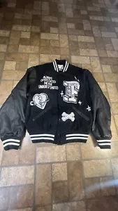 First Row Varsity Jacket Black Bulldog Street Wear Size Small - Picture 1 of 17