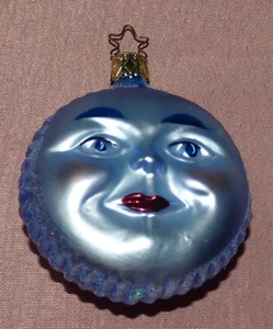Vintage Silver Moon Face Glass Christmas Ornament West Germany Star Hanger - Picture 1 of 4