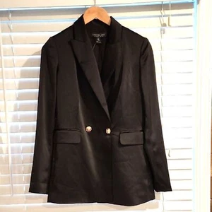 Rachel Zoe Black Structured Double Breasted Blazer Size 2 Satin Blogger Favorite - Picture 1 of 9