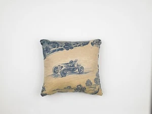 'Little Boy's Toys' Classic Car Racing Print in Blue on Linen Cushion 40 x 40 cm - Picture 1 of 2