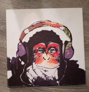 NEW DJ MONKEY COLORFUL - Headphones Art Hanging Canvas - Picture 1 of 1