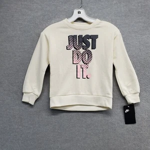 Nike Girls Sweater XS Cream Logo Just Do It Graphic Terry Long Sleeve NWT - Picture 1 of 11