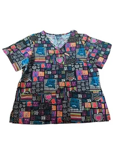 Tafford Multicolored Owls Fun Print 100% Cotton V Neck Scrub Top Medium - Picture 1 of 2