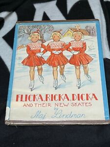 Vintage Flicka Ricka Dicka & Their New Skates Book Maj Lindman 1950 Hardcover
