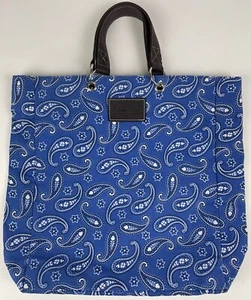 Neiman Marcus Blue Paisley Canvas Tote Hand Bag Purse - Picture 1 of 9