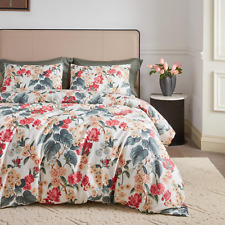 Queen Red Plant Duvet Cover Set - 100% Egyptian Cotton, 3 Pieces, Chic Leaves Fl