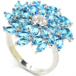 ANILLO PRECIOSO DE LUXO PLATA DE LEY CON TOPACIO AZUL SUIZO CON BLANCO CIRCONIO - Imagen 1 de 2