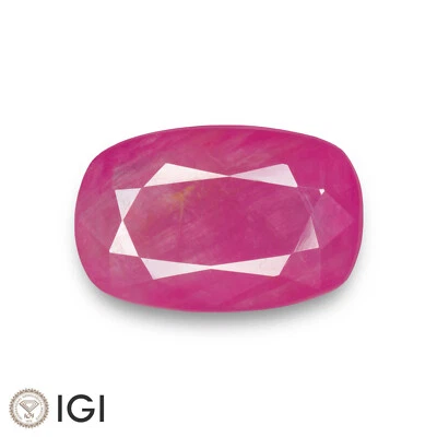 IGI Certified GUINEA Ruby 2.96 Ct. Natural Untreated CUSHION Intense Pink-Red - Image 1 of 4