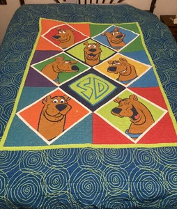 Vintage 1990s Scooby Doo Faces Twin Size Blanket Quilt Colorful Color Block Rare - Picture 1 of 8