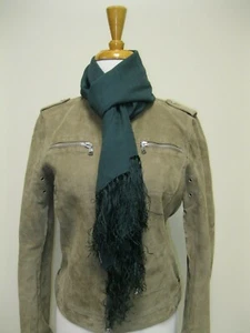 GIORGIO ARMANI Two Ply Striped Green Silk Scarf Fringe Trim, 16" X 60", EUC - Picture 1 of 4