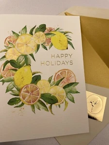 2 LOT -New Papyrus Happy Holidays Christmas & New Years Card w Gold Foil & Seals - Picture 1 of 14