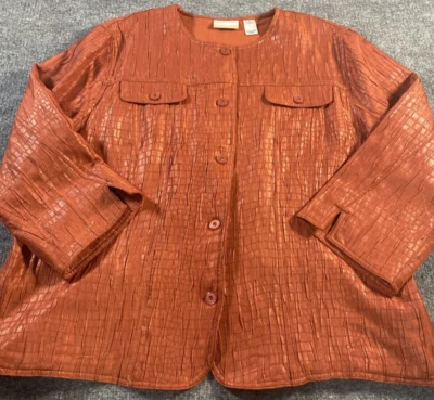 Blazer Mujer Alfred Dunner 22W Metálico Cobre Naranja Marrón Texturizado Botón Foto 1 de 4