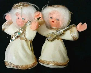 2 VINTAGE WHITE ANGELS VIOLINS, ORNAMENT CHRISTMAS DECORATION HAIR PLASTIC A-3 - Imagen 1 de 3