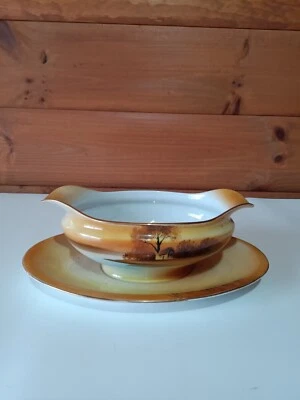 Noritake TREE IN THE MEADOW Gravy Boat with Attached Underplate Read Description - Image 1 of 4