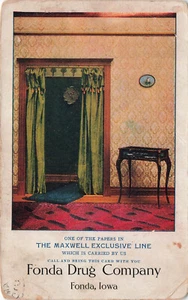 ANUNCIO VINTAGE DE FONDA DRUG CO FONDA IA PARA MAXWELL PAPEL PINTADO POSTAL c1910 092123 S - Imagen 1 de 2
